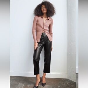 Aritzia Babaton Command Cropped Vegan Leather Pants Sz 10 Mid Rise Black
